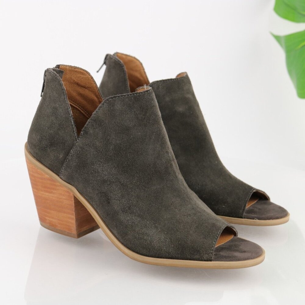 Susina Womens Carina Lea Boot Size 7.5 Gray Suede Block Heel Open Toe Bootie